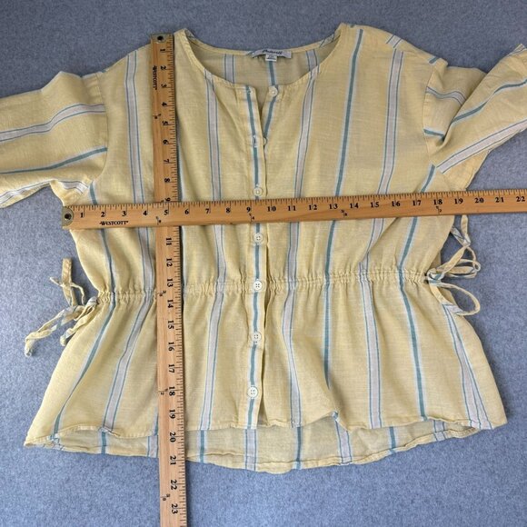 Madewell Womens Size XXS Yellow Green Atlantic Stripe Blouse Button Front Top - Picture 2 of 13